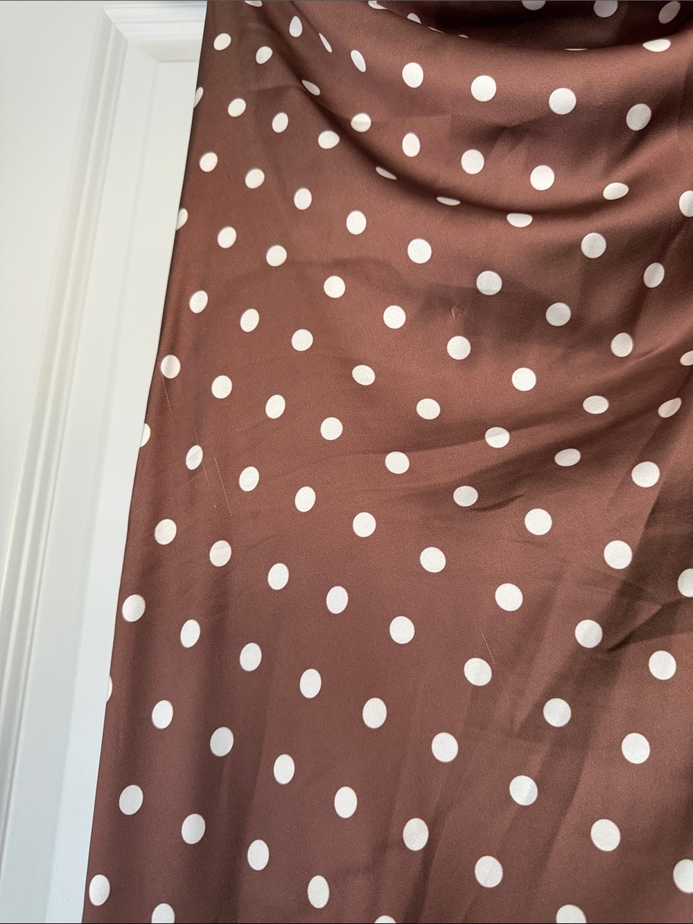 Brown Polka Dot Cowl Neck Midi Dress - Picture 6 of 15